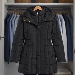 Cole Haan Black Hooded Puffer Jacket